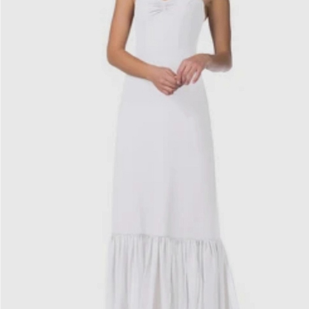 Azazie White Ruffled Tiered Halter Maxi Dress
